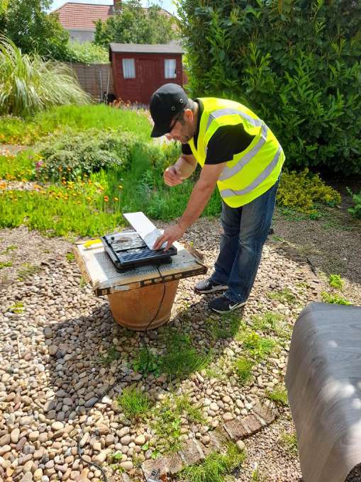 Handyman preparing tools outdoors